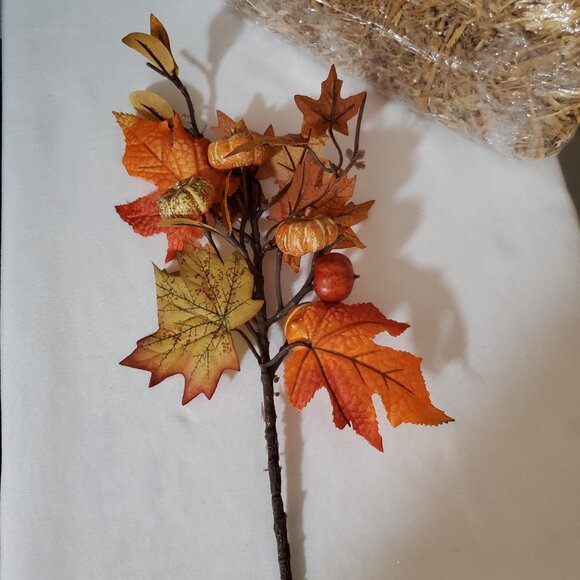Maple Leaf and Pumpkin 12” Branches – Orange, Yellow, Red, and Gold – Set of (3) - Picture 3 of 12